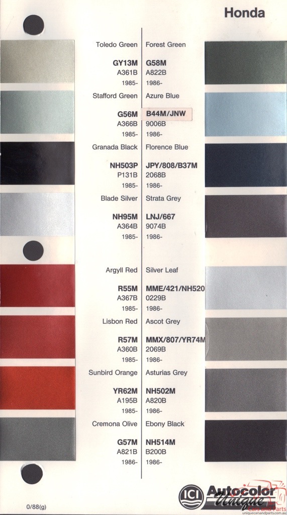 1985-1988 Honda Paint Charts Autocolor